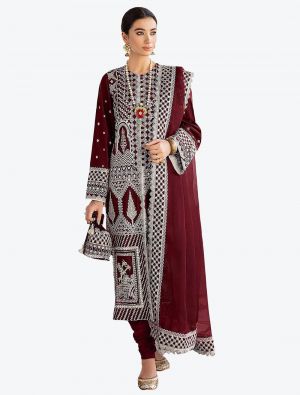 Deep Maroon Faux Georgette Festive Wear Designer Pakistani Suit FABSL20790