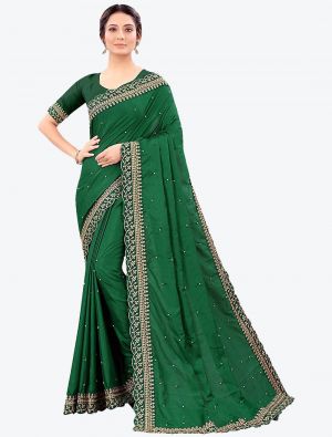 Forest Green Fancy Vichitra Silk Party Wear Designer Saree small FABSA21488