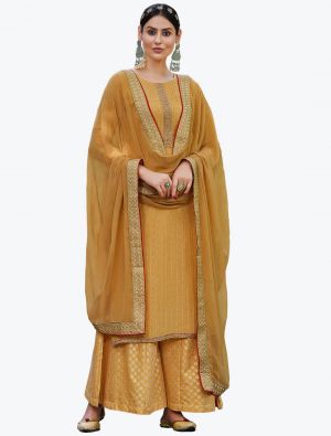 Golden Mustard Faux Georgette Designer Palazzo Suit with Dupatta small FABSL20810