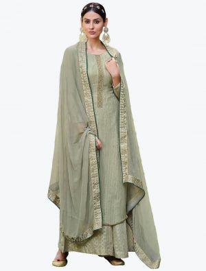 Greenish Grey Faux Georgette Designer Palazzo Suit with Dupatta FABSL20811