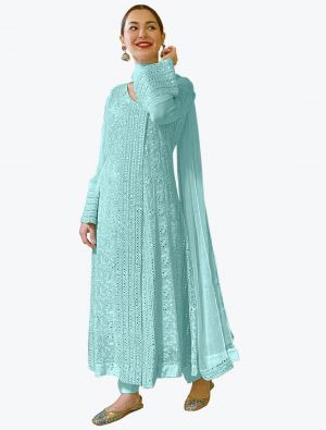 Ice Blue Faux Georgette Designer Pakistani Churidar Suit small FABSL20800