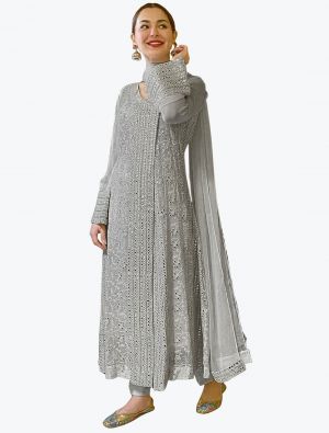 Light Grey Faux Georgette Designer Pakistani Churidar Suit small FABSL20798