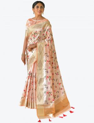Light Peach Mysore Silk Festive Wear Designer Saree small FABSA21494