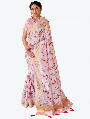Light Pink Mysore Silk Festive Wear Designer Saree small FABSA21495