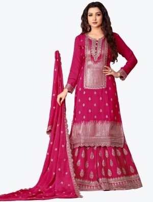 Magenta Pink Chinon Pakistani Style Palazzo Suit with Dupatta FABSL20812