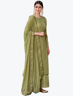 Mehendi Green Faux Georgette Designer Palazzo Suit with Dupatta small FABSL20808