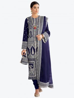 Navy Blue Faux Georgette Festive Wear Designer Pakistani Suit FABSL20788