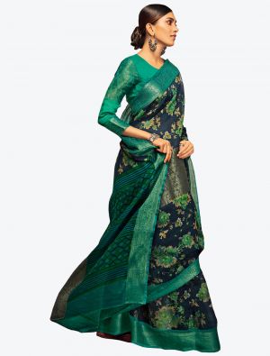 Navy Blue Jacquard Silk Party Wear Designer Saree small FABSA21541