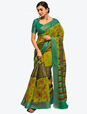Parrot Green Jacquard Silk Party Wear Designer Saree small FABSA21544
