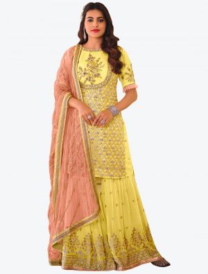 Pastel Yellow Faux Georgette Designer Sharara Suit with Dupatta small FABSL20767