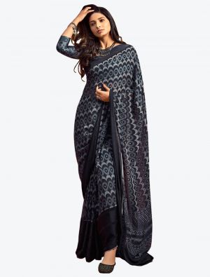 Patterned Black Fine Georgette Party Wear Designer Saree small FABSA21532