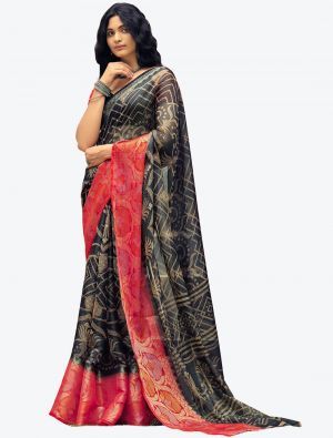 Patterned Black Fine Handloom Cotton Festive Wear Designer Saree FABSA21506