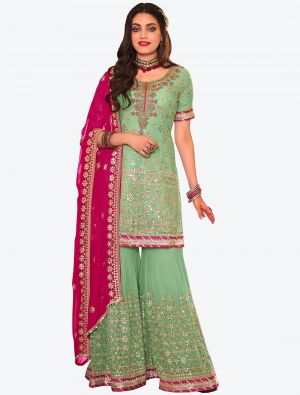 Pista Green Faux Georgette Designer Sharara Suit with Dupatta small FABSL20769