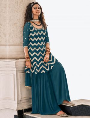 Rama Blue Viscose Georgette Festive Wear Designer Sharara Suit small FABSL20774