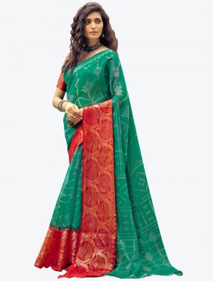 Rama Green Fine Handloom Cotton Festive Wear Designer Saree FABSA21511