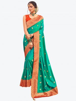 Rama Green Two Tone Dola Silk Festive Wear Designer Saree FABSA21551