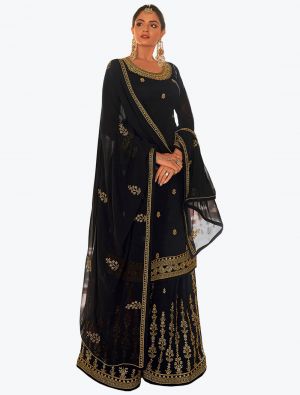 Rich Black Pure Georgette Pakistani Style Palazzo Suit FABSL20776