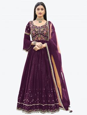 Rich Purple Faux Georgette Festive Wear Designer Anarkali Suit thumbnail FABSL20757