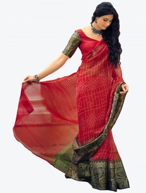 Rose Red Fine Handloom Cotton Festive Wear Designer Saree FABSA21505