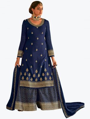 Royal Blue Pure Georgette Pakistani Style Palazzo Suit FABSL20780