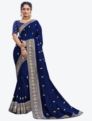 Royal Blue Silk Blend Party Wear Designer Saree small FABSA21519