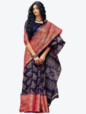 Royal Indigo Fine Handloom Cotton Festive Wear Designer Saree FABSA21507