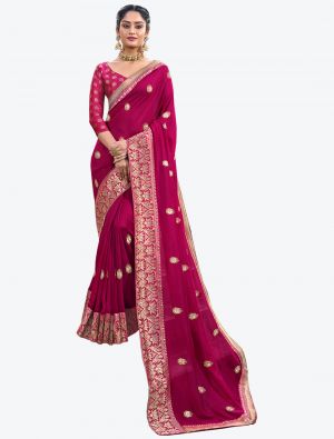 Royal Pink Silk Blend Party Wear Designer Saree small FABSA21520