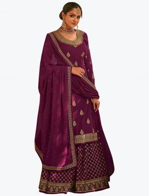 Royal Purple Pure Georgette Pakistani Style Palazzo Suit small FABSL20778