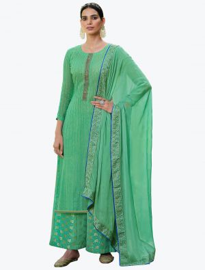 Sea Green Faux Georgette Designer Palazzo Suit with Dupatta small FABSL20806