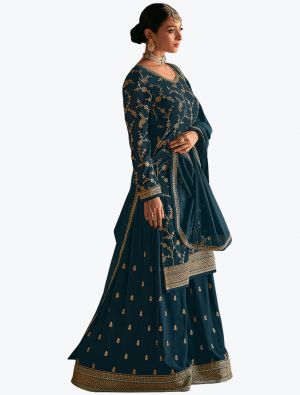Teal Blue Pure Georgette Pakistani Style Palazzo Suit FABSL20777