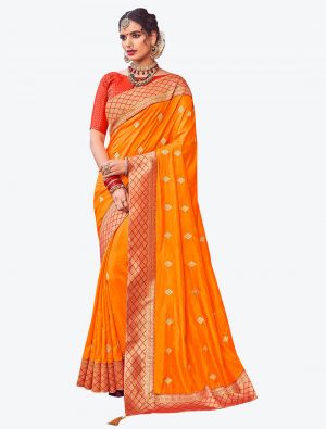 Vibrant Orange Two Tone Dola Silk Festive Wear Designer Saree small FABSA21552