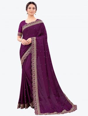 Vibrant Purple Fancy Vichitra Silk Party Wear Designer Saree small FABSA21491