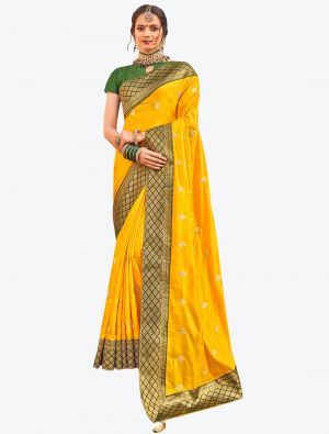 Vivid Yellow Two Tone Dola Silk Festive Wear Designer Saree small FABSA21546