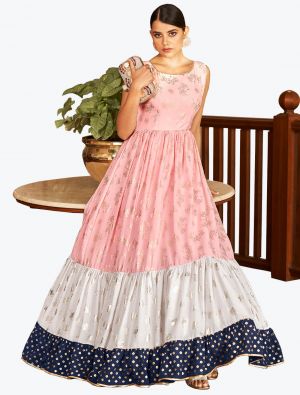 cotton candy pink fine georgette party wear anarkali gown   fabgo20130