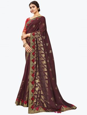 Dark Brown Fancy Vichitra Silk Festive Wear Designer Saree small FABSA21570