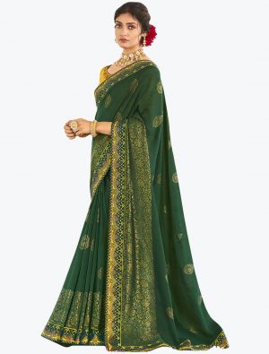 Dark Green Fancy Vichitra Silk Festive Wear Designer Saree small FABSA21565