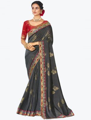 Deep Grey Fancy Vichitra Silk Festive Wear Designer Saree small FABSA21568