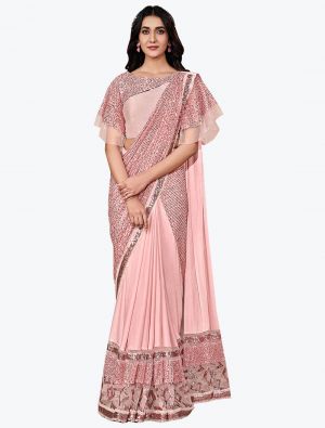Light Pink Fancy Lycra Premium Party Wear Designer Saree small FABSA21597
