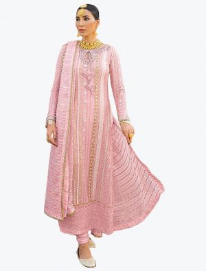 Light Pink Faux Georgette Pakistani Style Churidar Suit small FABSL20820