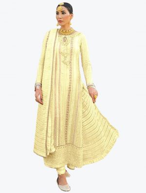 Light Yellow Faux Georgette Pakistani Style Churidar Suit FABSL20821