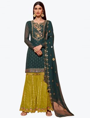 Rama Green Pure Georgette Party Wear Designer Sharara Suit small FABSL20855