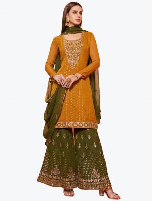 Rich Mustard Pure Georgette Party Wear Designer Sharara Suit small FABSL20857