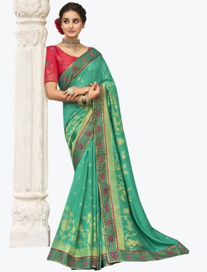 Sea Green Fancy Vichitra Silk Festive Wear Designer Saree small FABSA21567