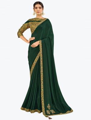Bottle Green Satin Silk Party Wear Fancy Designer Saree small FABSA21637