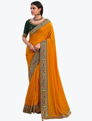 Deep Yellow Premium Vichitra Silk Party Wear Designer Saree swatch FABSA21681