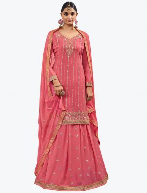 Hot Pink Georgette Party Wear Exclusive Designer Lehenga Suit small FABSL20924