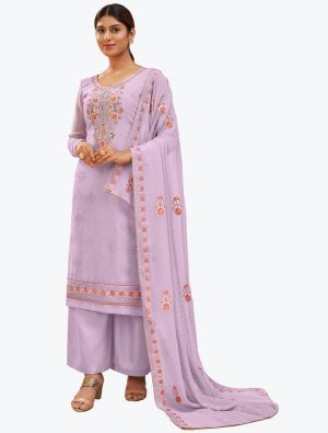 Lavender Pure Georgette Classic Designer Palazzo Suit small FABSL20948