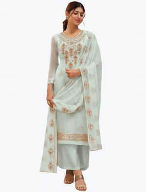 Light Blue Pure Georgette Classic Designer Palazzo Suit small FABSL20945