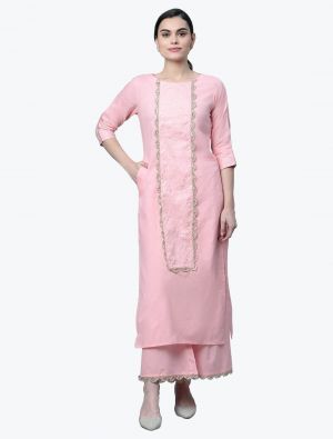 light pink pure cotton printed kurti with bottom fabku20566