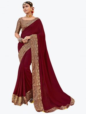 Maroon Vichitra Silk Festive Wear Elegant Designer Saree small FABSA21656
